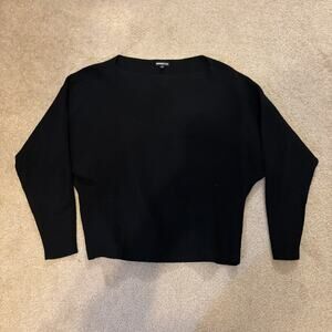 Minnie Rose Ribbed Knit Dolman Sleeve Sweater Women Medium Black Cropped